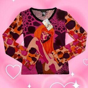 Hayes Y2K DEADSTOCK Spanish Knitwear long sleeve top with abstract print